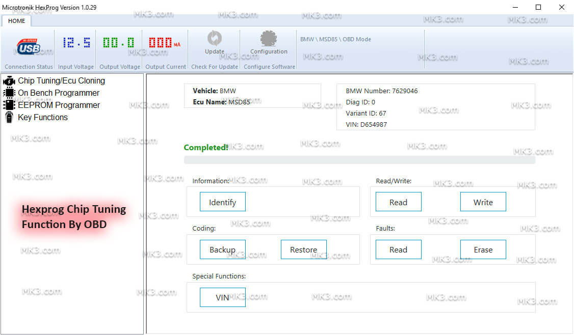 Hexprog Chip Tuning function by OBD