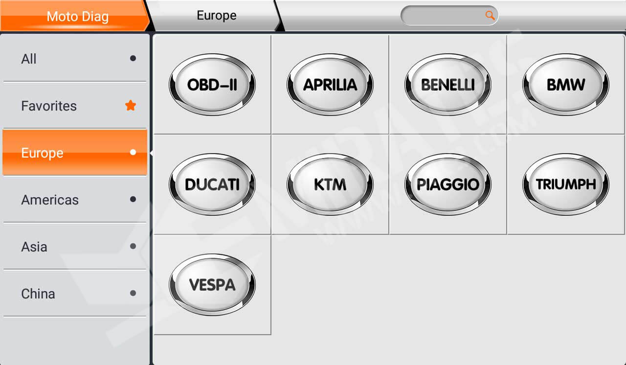 OBDStar MS80 Main Page Brand Supported Europe