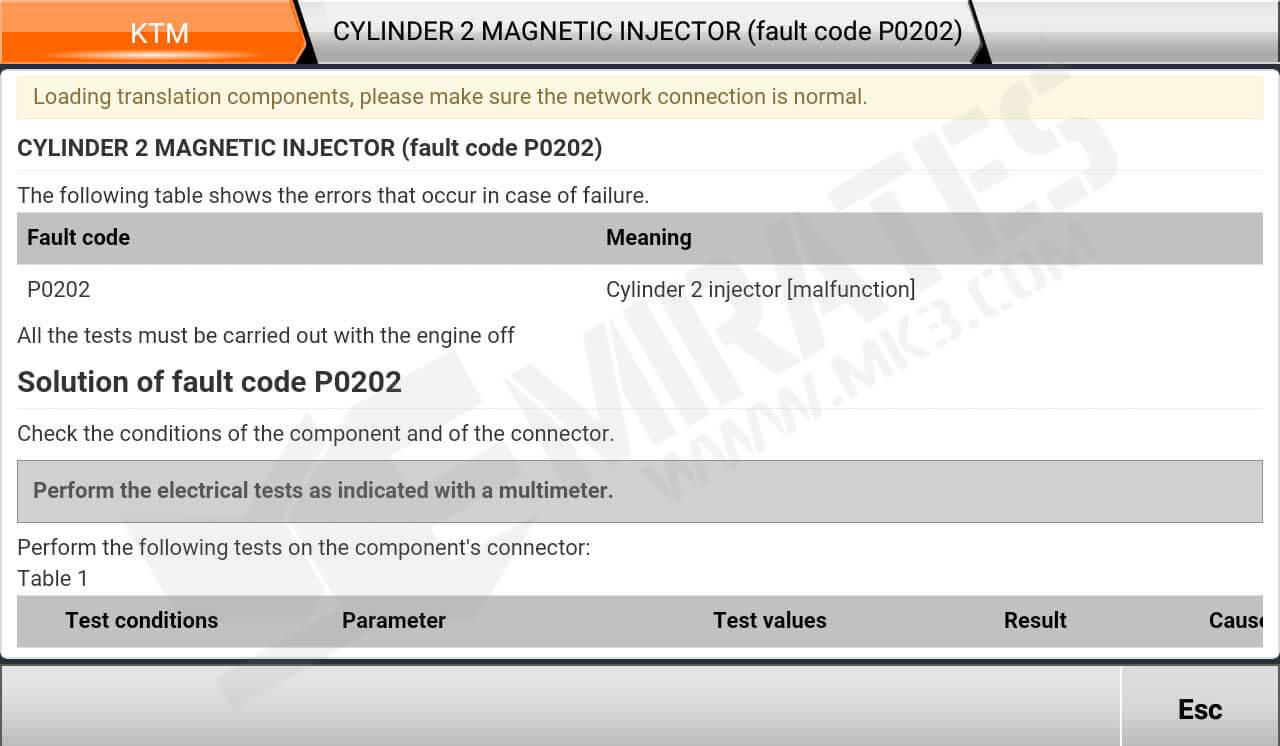 OBDStar MS80 KTM Cylinder2 Fault Guidance