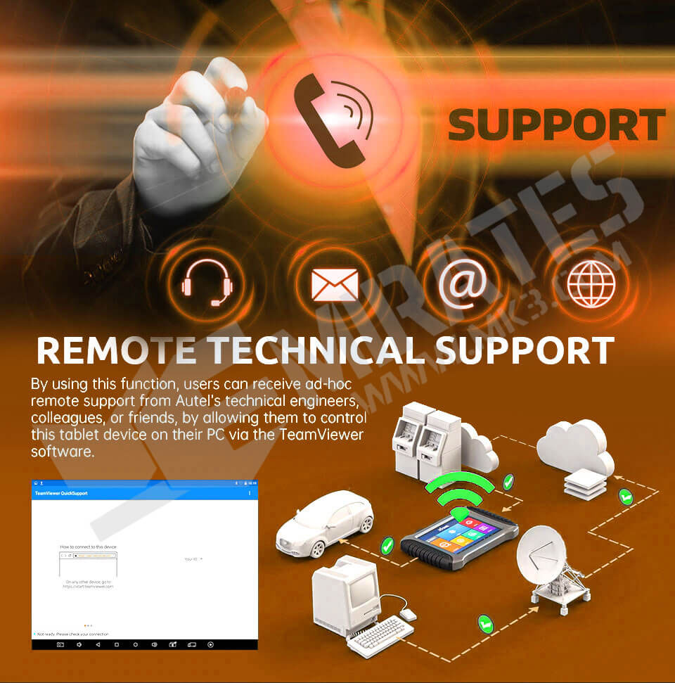 By using this function, users can receive ad-hoc remote support from Autel's technical engineers, colleagues, or friends, by allowing them to control this tablet device on their PC via the TeamViewer software.