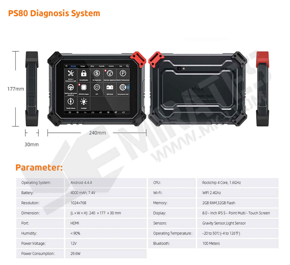XTool PS80 Diagnostics System Parameters
