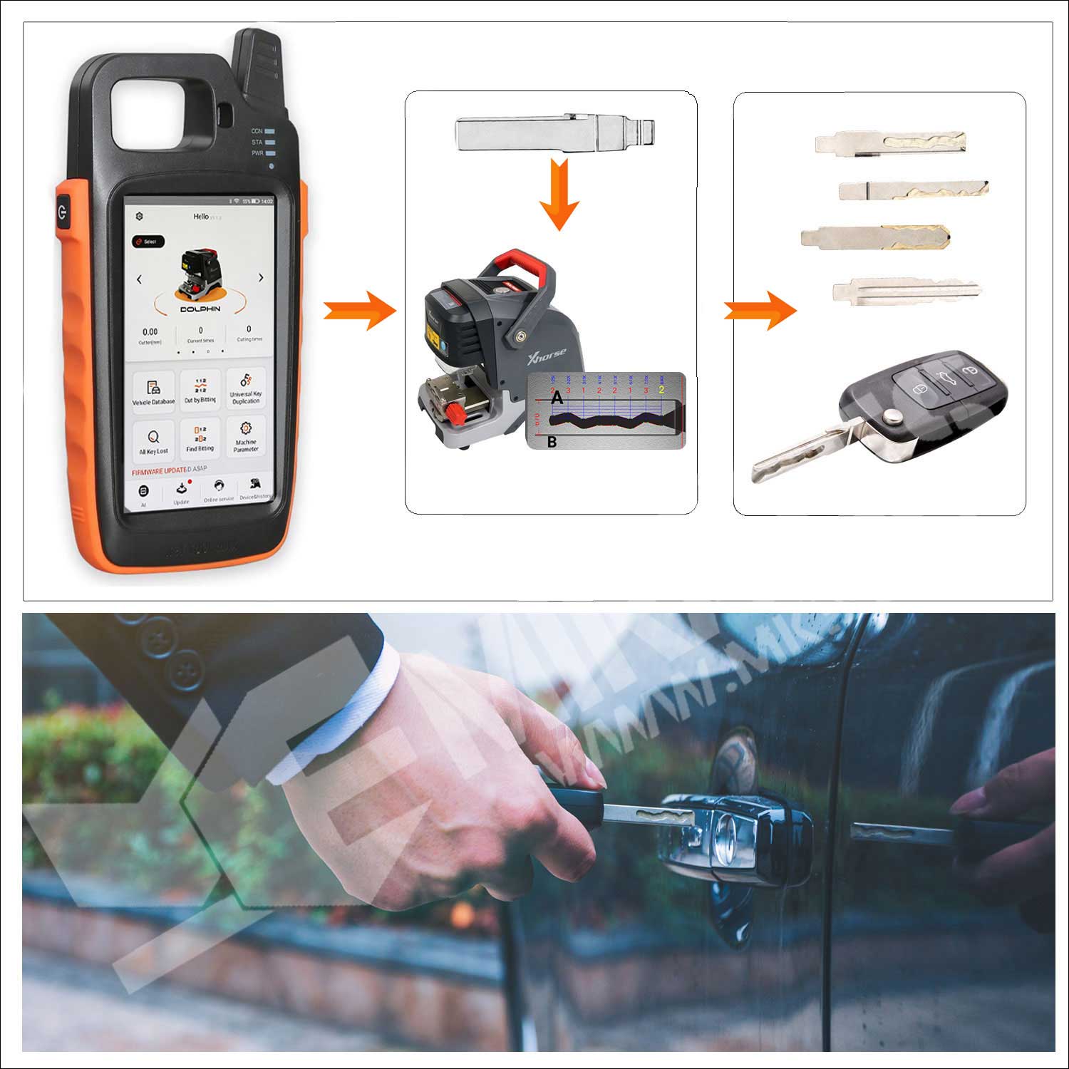 Key Tool Max Connected With Dolphin Xp-005 Key Cutting Machine Via Bluetoot Key Tool Max onnected With The Dolphin Xp-005 Via Bluetooth