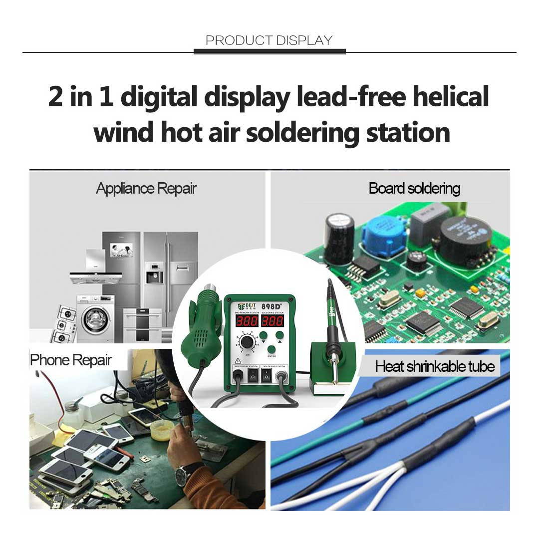 BST-898D 2 In 1 SMD Rework Station Hot Air Gun Soldering Station Welding Solder Iron For IC SMD DE soldering Rework station 220v | Emirates Keys
