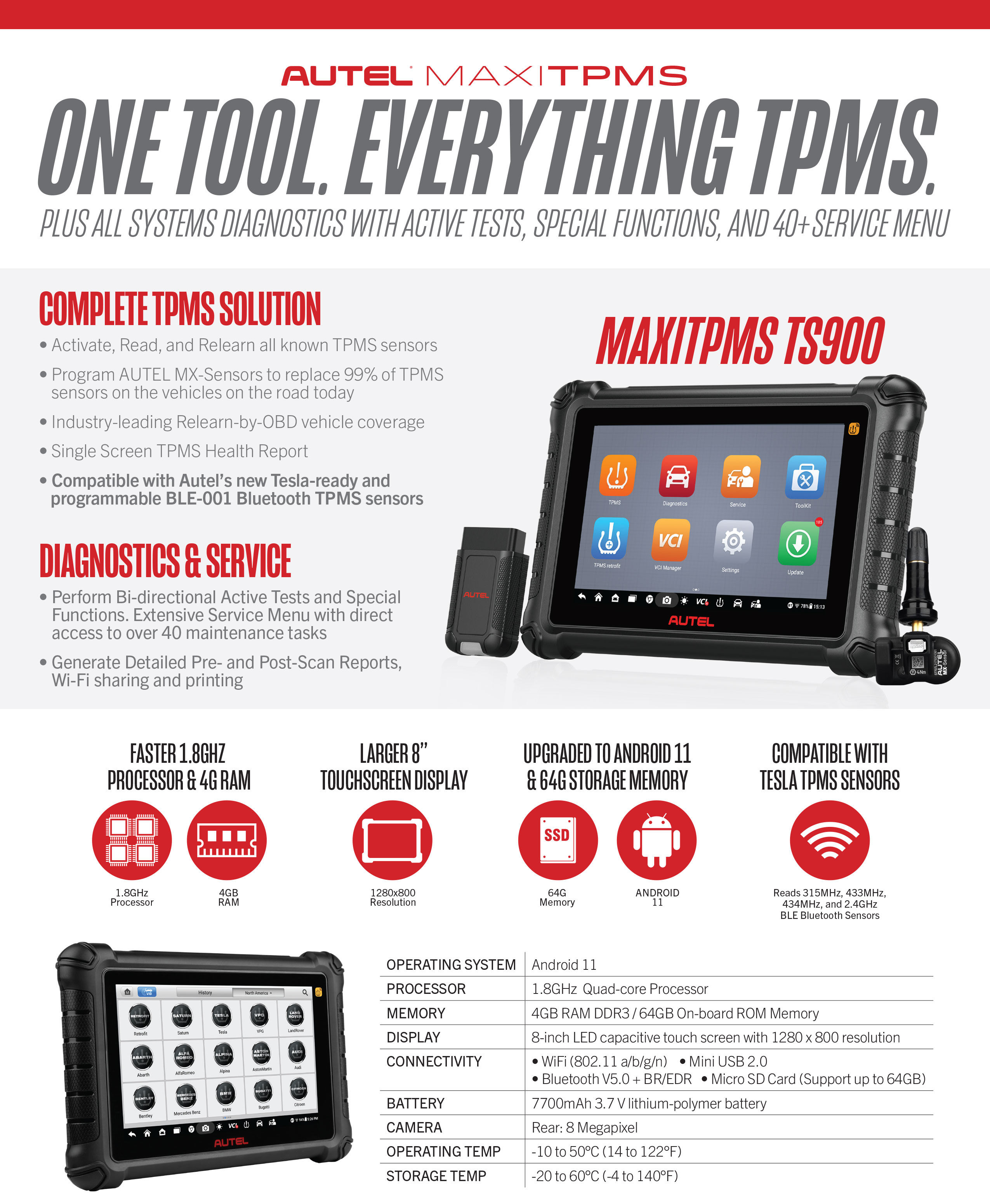 Autel MaxiTPMS TS900 Three-in-one TPMS, Diagnostics, And Service Wireless Touchscreen Tablet | Emirates Keys