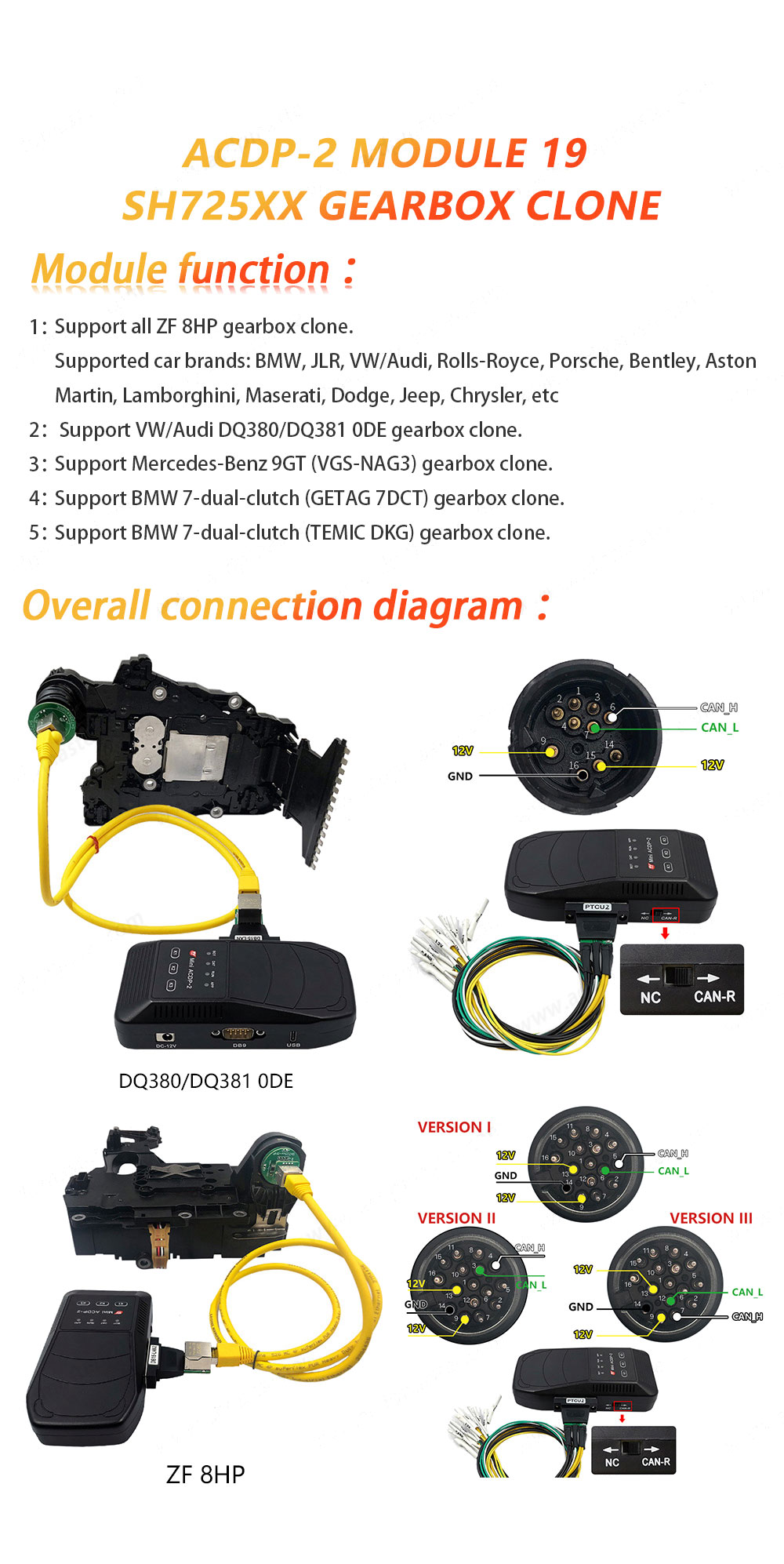 Yanhua Mini ACDP 2 Second Generation Module 19 Yanhua Mini ACDP 2 Module 19 SH725XX Gearbox Clone Support all ZF 8HP,DQ380/DQ381 0DE,MB VGS-NAG3,BMW GETAG 7DCT and BMW TEMIC DKG gearbox clone | Emirates Keys
