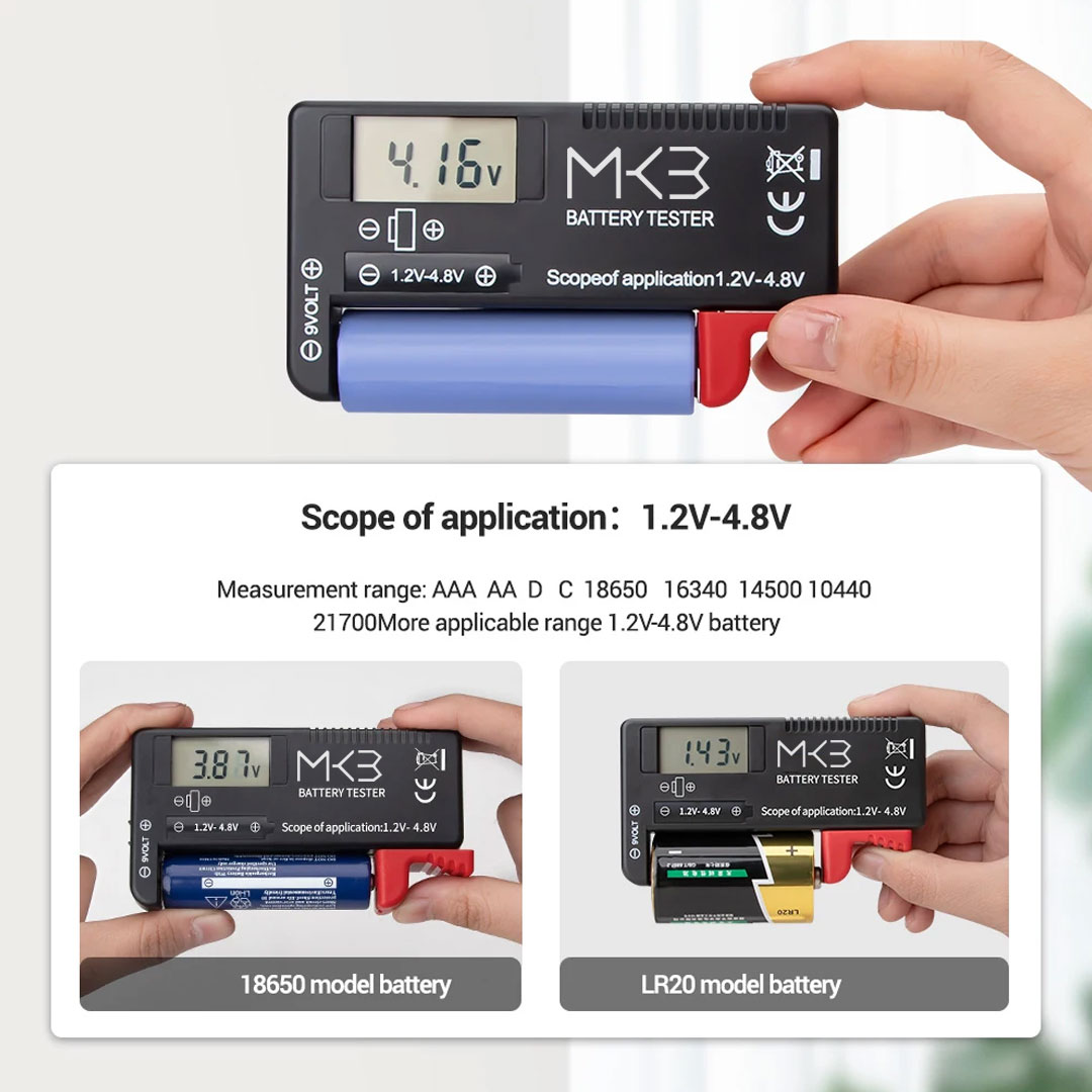 New Battery Universal Tester MK3 Digital type for all ( 1.2V - 4.8V ) Batteries and 9V Batteries | Emirates Keys
