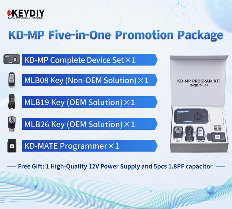 New KD-MP Five-in-One Promotion Package ( Keydiy KD-MP Program Kit with KD-MATE, KD-MP MLB/MQB Tool, MLB26 MLB09 MLB08 MLB Keys ) | Emirates Keys