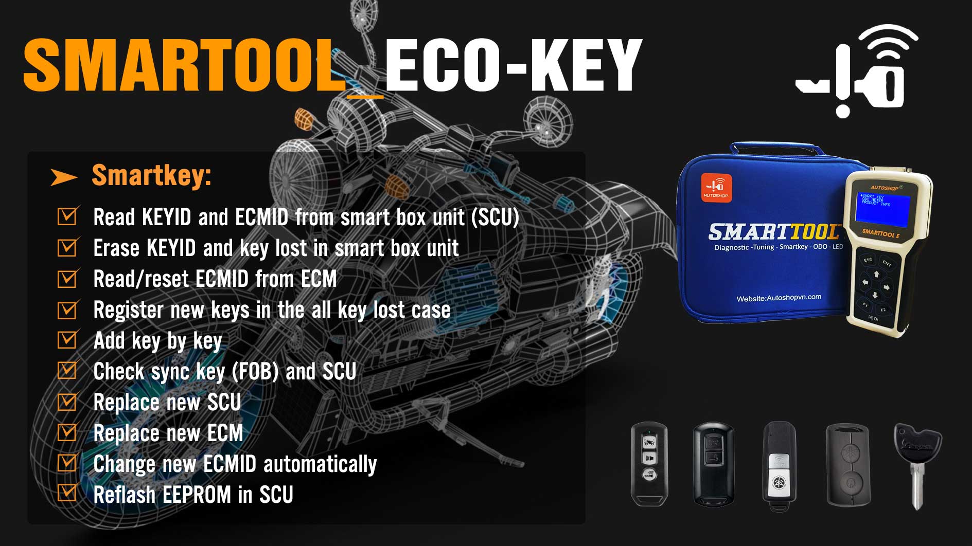 NEW SmartTool2 ECO Motorbike Key & ODO Programming Devices For Smart key/ Keyless Honda, Yamaha and Suzuki | Emirates Keys